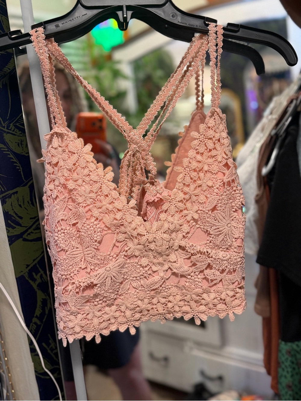 POL Crochet Lace Bandeau Bralette in Blush Pink